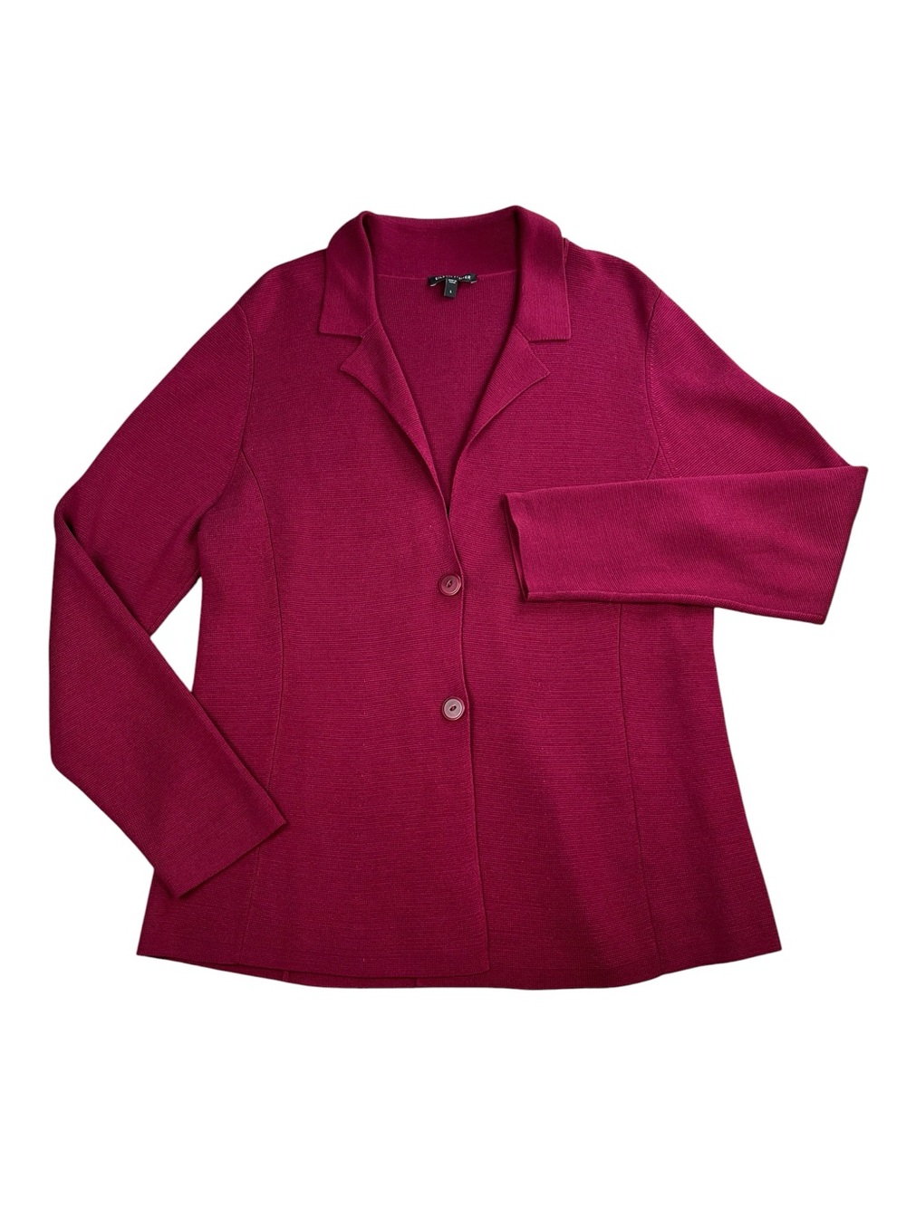 Eileen Fisher Silk Cotton Knit Blazer Jacket Womens Size Large Berry 2 Button